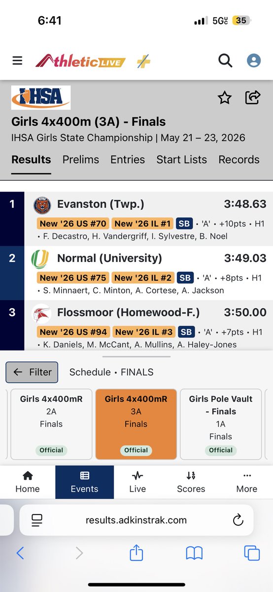 AubreeHJ's tweet photo. Finals 4x4 video( prelims we ran a 3:54 and qualified) we were seated as 7th and in finals we came and took 3rd place! Extremely proud of my relay and we conquered so much. I ran anchor leg with a 57.00 split! 🔥🔥🔥#track #IHSA https://t.co/YnULreqtfx