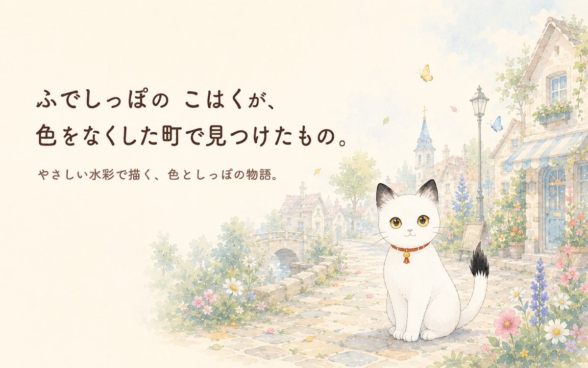 Nekokage_log's tweet photo. 絵本『こはくときえたいろ』を出版しました🐾

しっぽの先が筆みたいに黒い白猫・こはくが、
色をなくした町で見つけた
やさしい色のものがたりです。

親子でゆっくり読む時間に、
そっと届いたらうれしいです。

📚6/1〜6/3限定
電子書籍版 99円です

リンクはリプ欄に置きます📖 https://t.co/znikBtDfRa