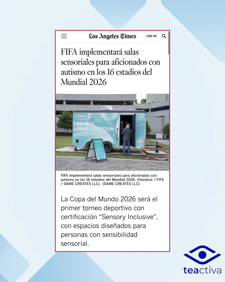 TEActivaONG's tweet photo. El Mundial 2026 tendrá salas sensoriales en sus 16 estadios 💙⚽

La FIFA anunció que todos los estadios contarán con espacios especialmente diseñados para personas con autismo y otras condiciones relacionadas con la sensibilidad sensorial, promoviendo una experiencia más accesible e inclusiva para los aficionados.

#Autismo #Inclusión #Mundial2026 #hablemosdeautismo