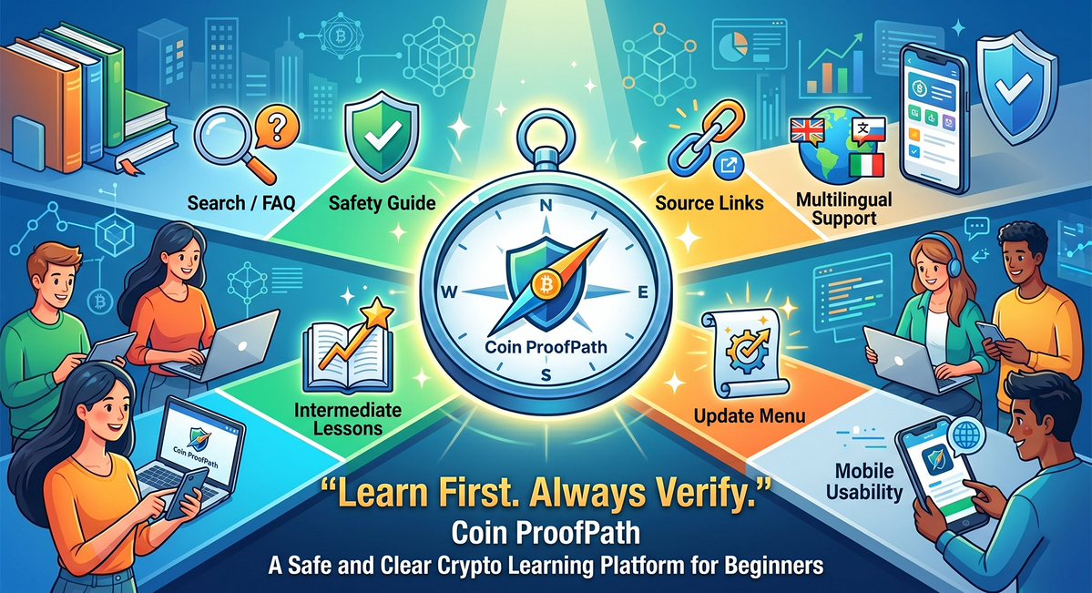 BeenetworkKorea's tweet photo. Coin ProofPath has received a major update. 🧭

Search, FAQ, safety guides, intermediate lessons, source links, multilingual support, and mobile usability have all been improved.

The full update details are now available inside the site’s Update menu.

Built for one purpose:

to help beginners learn crypto more safely, clearly, and without hype.

Learn first. Verify always.

#CoinProofPath #CryptoEducation #CryptoSafety #Web3