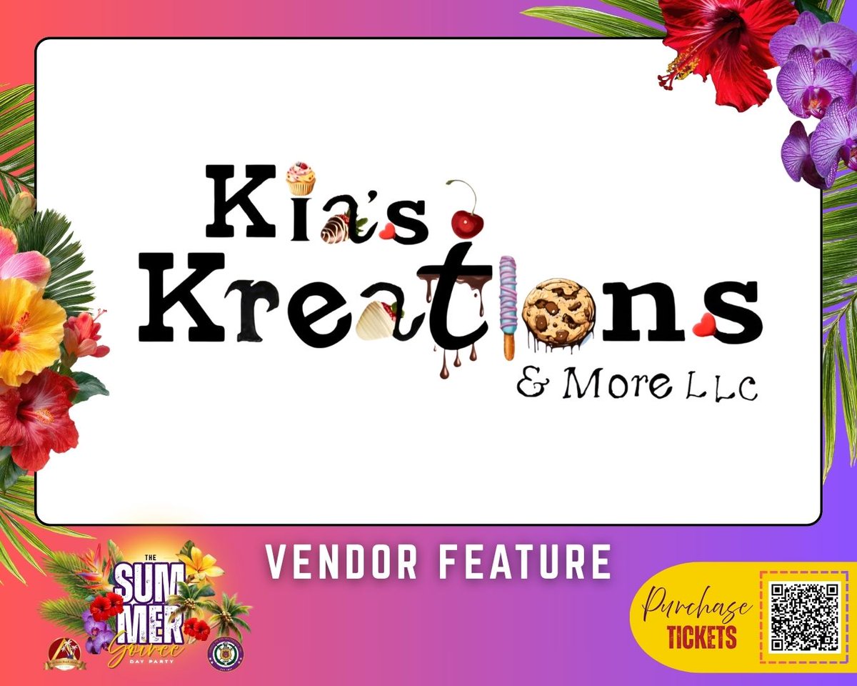wpbdst's tweet photo. ✨ Vendor Feature: Kia's Creations &amp; More LLC ✨

Treat yourself at the Summer Soirée! 🍰 Kia's Creations &amp; More LLC will be serving delicious desserts, so be sure to stop by and satisfy your sweet tooth while enjoying an afternoon of great vibes.
https://t.co/QJx3U90Agk https://t.co/4d7AtDXpCC