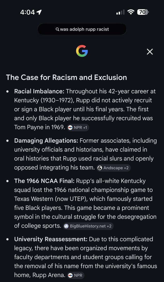 GoCardsBaby's tweet photo. @ShawnWhite0904 @ericcrawford Eric do they take into consideration that Kentucky program is made up of white supremacists and their all time coach was racisit? Ran out a black coach that won them a National Championship. They tried to ruin a refs business after a bad call in a tournament gm. Horrible fanbase https://t.co/qIrK7mduaY