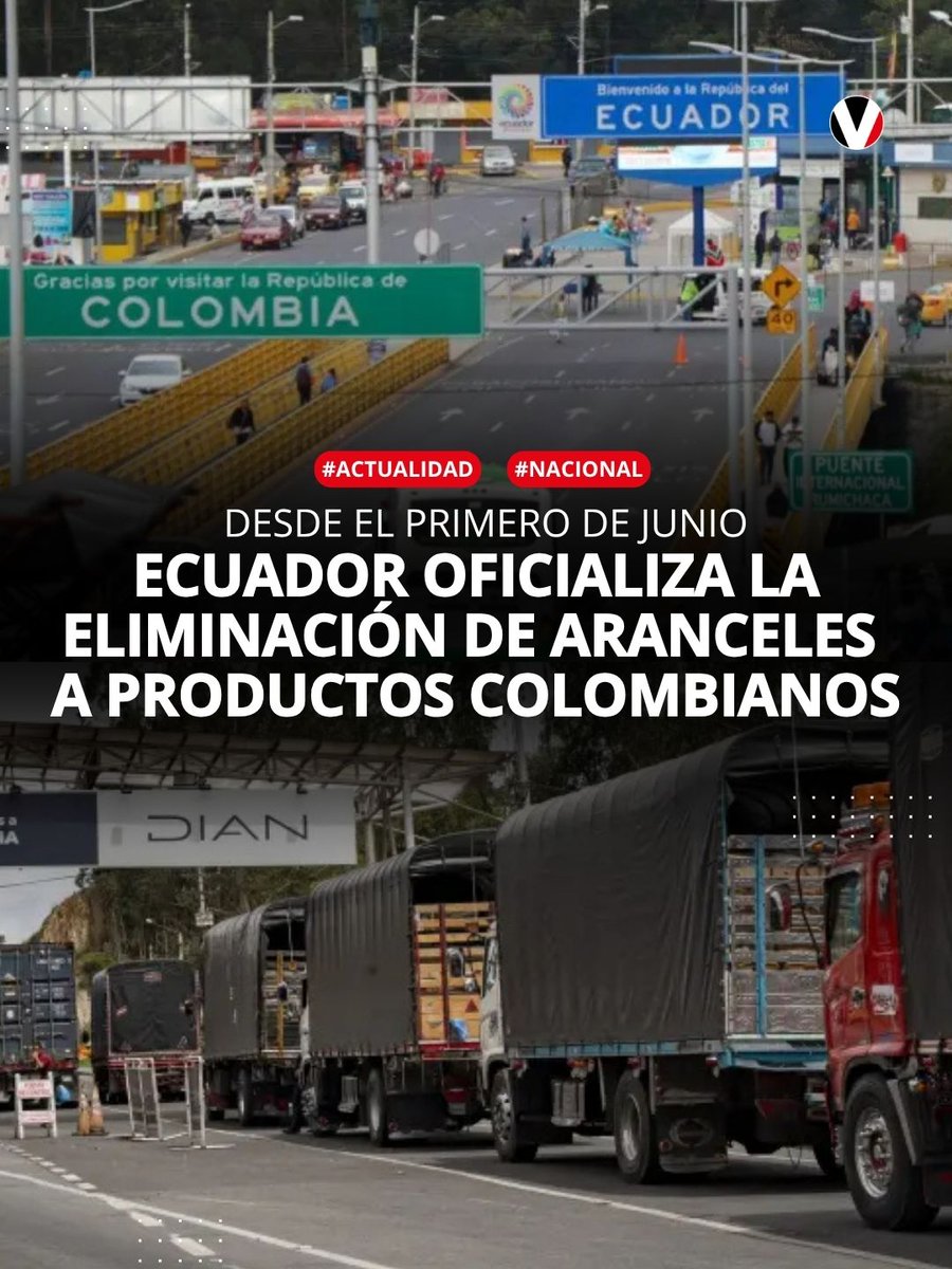revistavistazo's tweet photo. 🔴 ¿El fin de la guerra comercial? El Gobierno ecuatoriano oficializó la eliminación de los aranceles del 100% que había impuesto a las importaciones de #Colombia. Aquí más detalles: https://t.co/agrixpz7YQ https://t.co/MII8hp0BsE