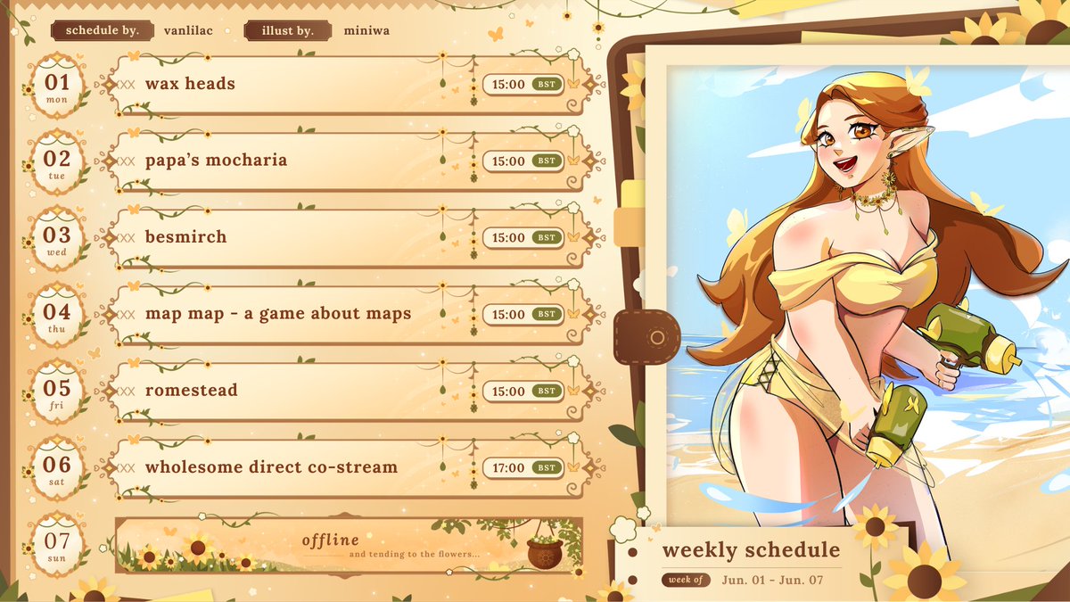 AzureBay_'s tweet photo. that's a lotta indie games....
and we're co-streaming the wholesome direct and the future games show summer showcase on saturday 💛

🎨 @/Miniwa https://t.co/itPTgzyogH