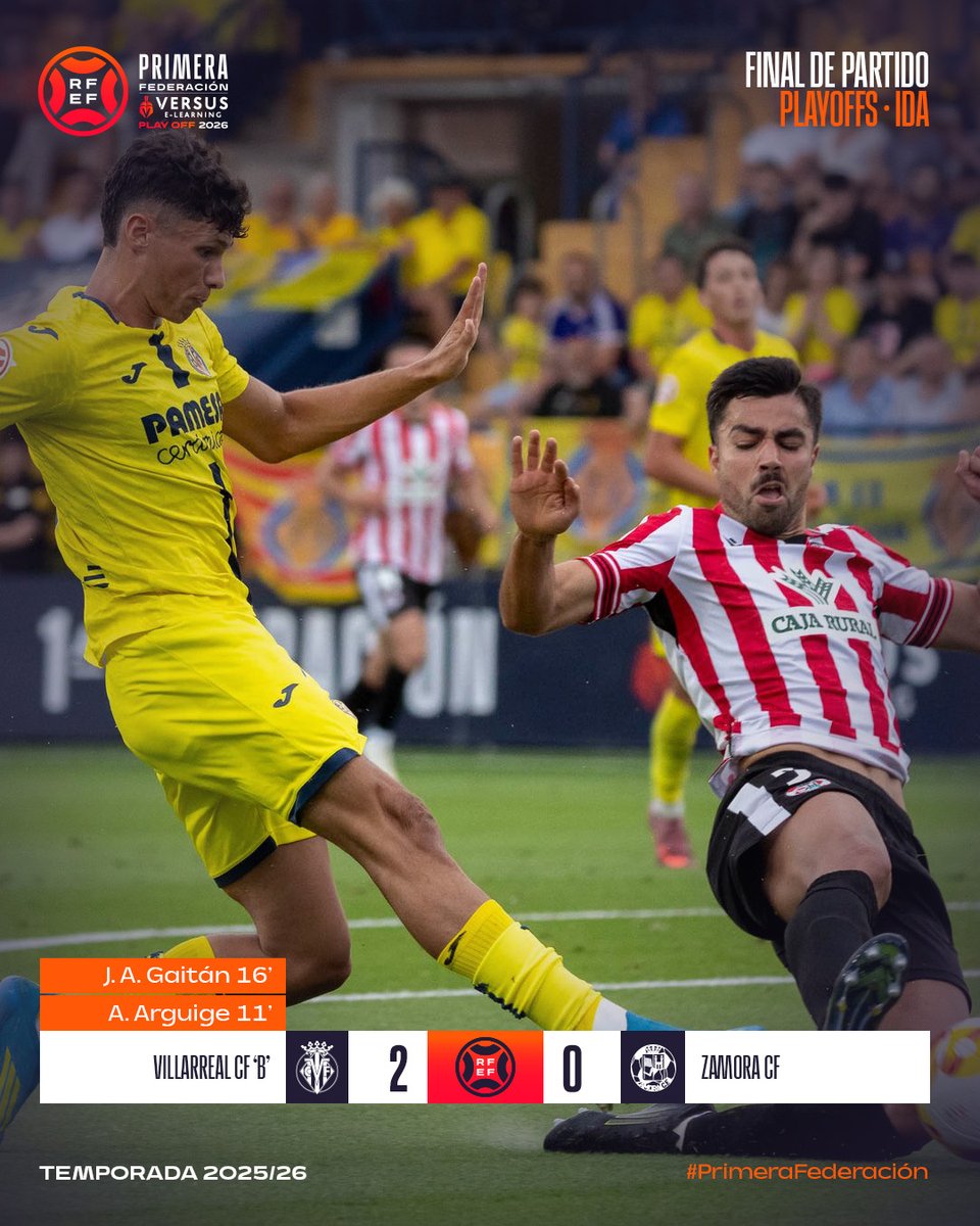 Primera_RFEF's tweet photo. 𝗙𝗜𝗡𝗔𝗟 | #VillarrealBZamoraCF

🆚 @CanteraGrogueta 2 - 0 @ZCFoficial 

#PrimeraFederación | #VersusELearning https://t.co/SEQgMv9oFT