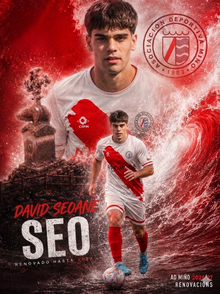 _AD_MINO's tweet photo. ⚽️ AD MIÑO 2026/27
✍️ RENOVACIÓNS

ℹ️ Seguimos engadindo ladrillos ao noso muro defensivo 🧱 

⚽️ Xuventude e talento para a nosa zaga coa continuidade de David Seoane (SEO).

🤍❤️ Grazas @daviddseo por seguir medrando #EnOndaCoMiño 🌊 

#ADMiño❤️⚽️
#ONDIÑO 🌊 
#ADMiño2026/27 ✍️ https://t.co/3YpMnPiEpP