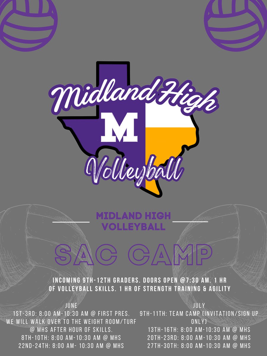 MidlandHighVB's tweet photo. 🔥🏐 SAC STARTS TOMORROW! 🏐🔥
Incoming 9th–12th graders—it's time! SAC officially begins tomorrow!
⚡ Must be enrolled at MHS/MFHS to participate
⚡ Bring your volleyball gear
⚡ Tennis shoes required
Get ready to work hard, get better, and set the tone for an awesome season! 💪 https://t.co/eynD8bxC6w