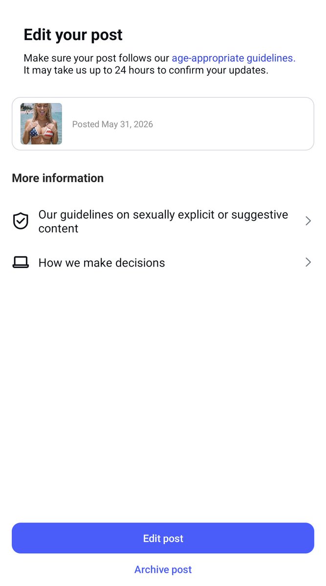 Instagram flagged my flag bikini pics because they hate America. @Meta ...