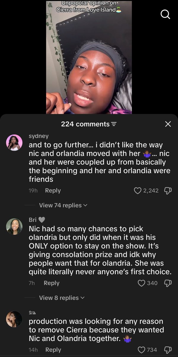 mmasichi0's tweet photo. People on tiktok are finally waking up about the hypocrisy that occurred between that whole Cierra, Olandria and Nic situation.
I can't believe that fandom played in Cierra's feelings bro just because of some musty swirl ship💔 #loveislandusa https://t.co/LRtrTlWFdI