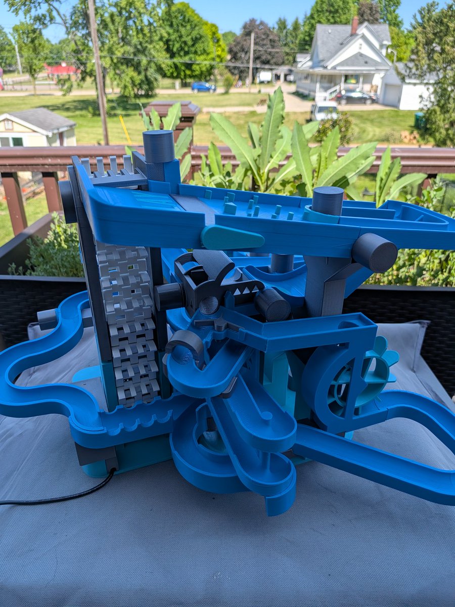 TechJeeper's tweet photo. MRRF Community Marble Run!   Printed in @Polymaker_3D PETG, they were kind enough to sponsor the filement.  The kit is a BambuLabs Marble Run with multiple community add-ons.  !PLAY https://t.co/gr9gk7UoXf