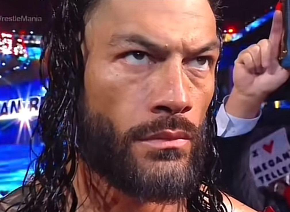TwoHeadsPodcast's tweet photo. WHEN ROMAN GIVES YOU THAT STARE IT’S OVER.  

R.I.P. JACOB FATU. 

#WWEClash https://t.co/bYmwFutbVE
