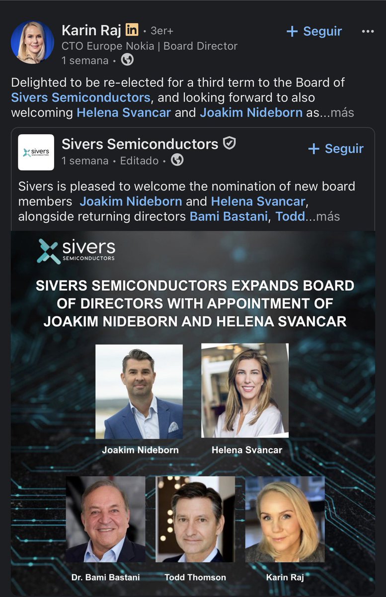 ren_stocks's tweet photo. Well well well. What do we have here.

Karin Raj, CTO of Nokia Europe, was just re-elected to the Board of Directors of $SIVE Sivers Semiconductors for a third term. Third term. She keeps coming back.

At the same time, look at what Sivers just disclosed in their latest investor presentation.

Fixed Wireless Access products are growing, with two live engagements:

Tachyon Networks -- $3M production order for their 28GHz product shipping in 2026, plus a brand new $1.5M contract for 60GHz product development. Two stacking contracts, two frequency bands, same partner.

A Tier-1 Telecom Vendor
 - who’s identity might be impossible to infer - is currently in advanced systems integration and trials phase. Product release targeted for end of 2026. Sivers revenue contribution starting 2027.

A Tier-1 Telecom Vendor.

Now I am not saying anything. I am just saying that the CTO of Nokia Europe sits on the board of a company that just disclosed a Tier-1 Telecom Vendor engagement expanding from 28GHz to 60GHz FWA.

Nokia is the world's largest telecom equipment company. Nokia has a massive 5G Fixed Wireless Access product line. Nokia's European CTO has now chosen to be on this board three times.

You connect the dots.

$SIVE is not just a photonics and InP laser story. The Wireless segment is building its own multi-year revenue line quietly in the background while everyone watches the CPO thesis.

Two segments. Two catalysts. One stock.

Bullish $SIVE.