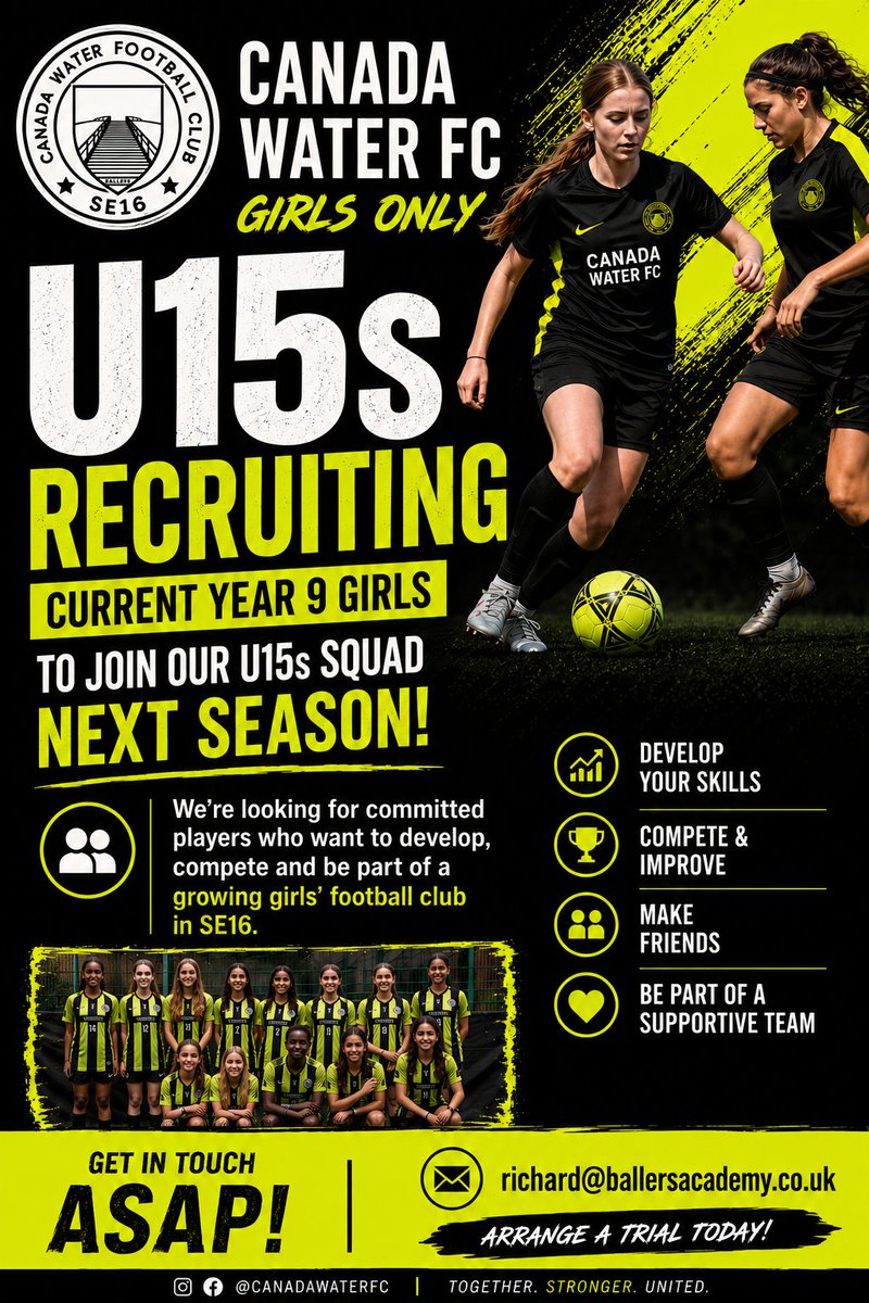 pdh100100's tweet photo. Canada Water FC (Girls Only) Under 15's. Current year 9 Girls. Get in touch ASAP.. @Altheasmith14 @DeneCentre @esmedobson @WorgInfo @jpcookie50 @reee_create @TheBlueMarket @telegraphhillc1 @lovesnowsfields @CanadaWater1 @esmedobson https://t.co/3wnX2KqV19