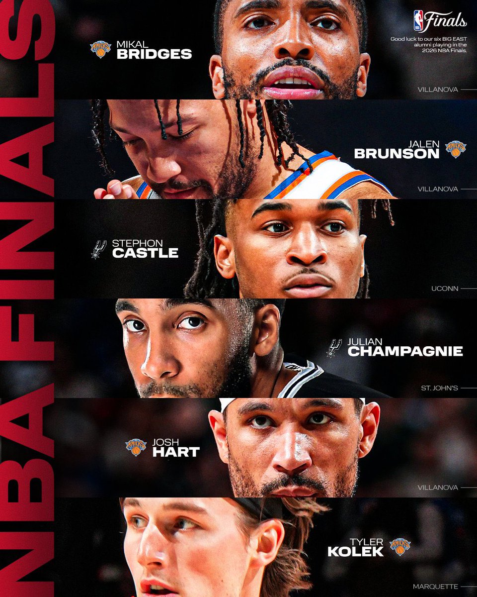 BIGEAST's tweet photo. It’s a BIG EAST reunion at the NBA Finals and you’re all invited.

We have SIX alumni involved from four different schools and half the starters will be from @BIGEASTMBB. 🏀🍿 https://t.co/c83wBHsrhF
