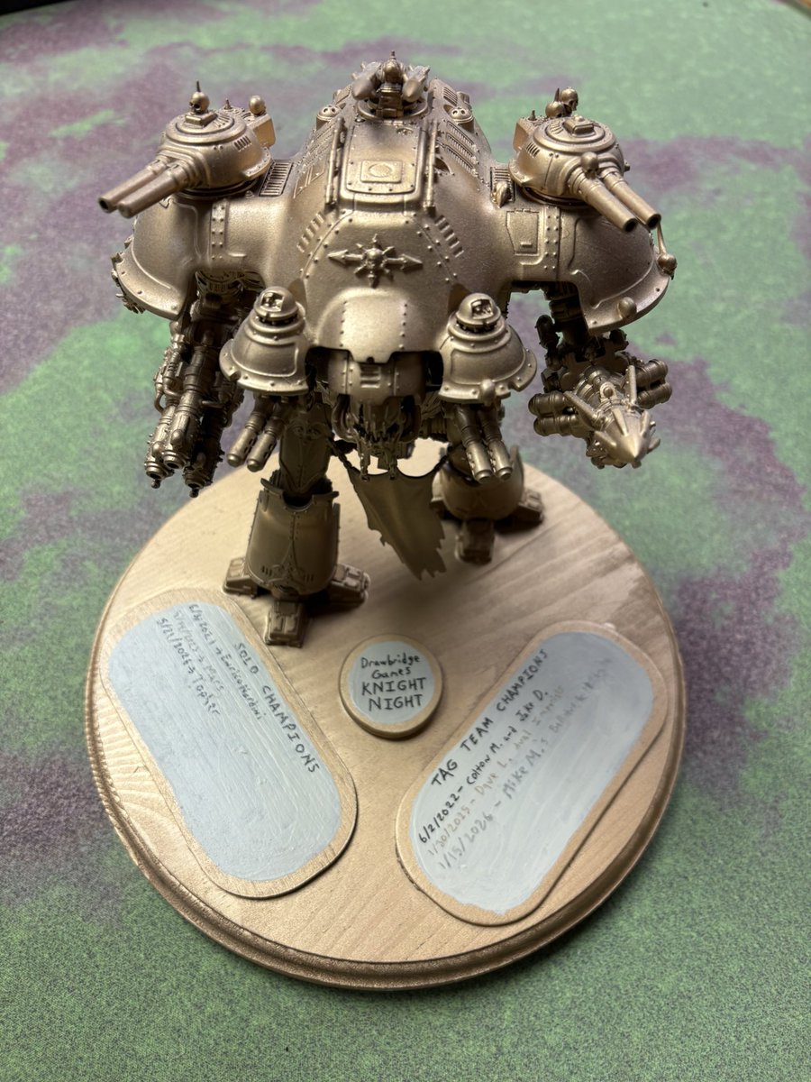 DrawbridgeGames's tweet photo. Knight Night Fight Night is always a blast and a fantastic event! This year our theme was Death Match with our selection of super heavies being shoved and tossed into destructible terrain! A big thank you to all who attended and our organizer Andrew! https://t.co/RLGUE25eal