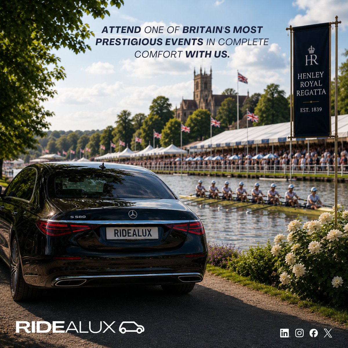 RIDEALUX's tweet photo. Arrive in style at the Henley Royal Regatta 🏆

Ridealux delivers VIP transfers, professional chauffeurs &amp; unmatched comfort

📞 +44 208 146 0508
✉️ info@ridealux.com

#HenleyRoyalRegatta #VIPTransfers #LuxuryCars #Mercedes #RangeRover #BMW #LuxuryLifestyle #EventExperience https://t.co/C10nTIfdxA