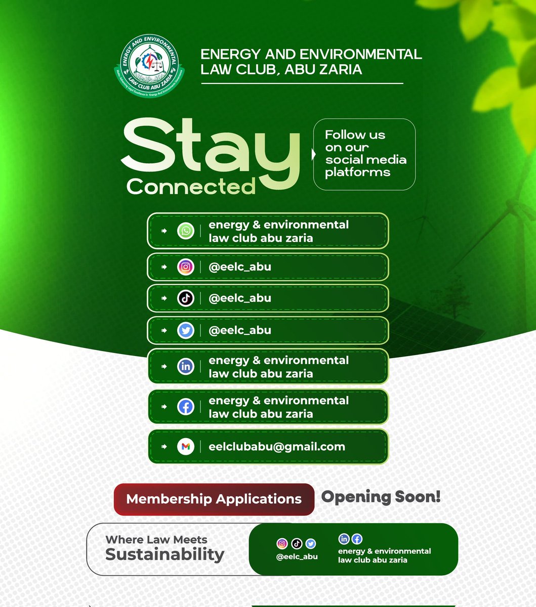 eelc_abu's tweet photo. 🔊 STAY CONNECTED 🔊

🌱 The future belongs to those who stay connected.

Follow EELC, ABU Zaria for updates on sustainability, energy &amp; environmental law, exciting opportunities, impactful events, and inspiring conversations.

Stay Connected. Stay Informed. Stay Inspired.

#EELC https://t.co/kep3LIUVKG