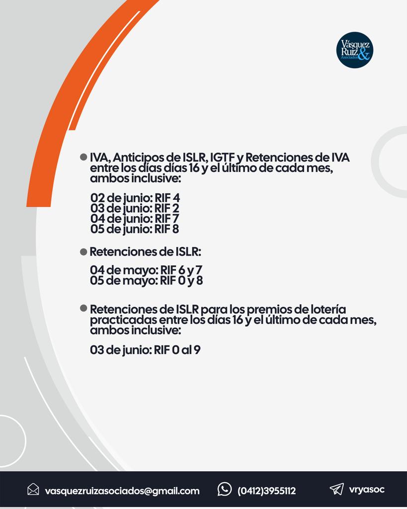 vryasoc's tweet photo. Éstas son las fechas de declaración y pago para Sujetos Pasivos Especiales para la semana del 01 de junio 2026 al 05 de junio 2026.

#EsperamosSerleDeUtilidad #contadores #CalendarioFiscal  #contabilidad #SENIAT #Caracas #Venezuela https://t.co/JVyZLiA0m0