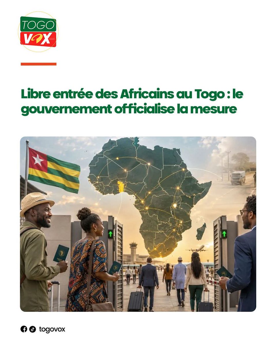 JBlimpo36588's tweet photo. Libre entrée des Africains au Togo Une mesure historique qui renforce l’unité, la mobilité et la fraternité sur notre continent.
#Togo #AfriqueUnie #LibreCirculation #Solidarité #Fraternité https://t.co/OdeCAy8BHq