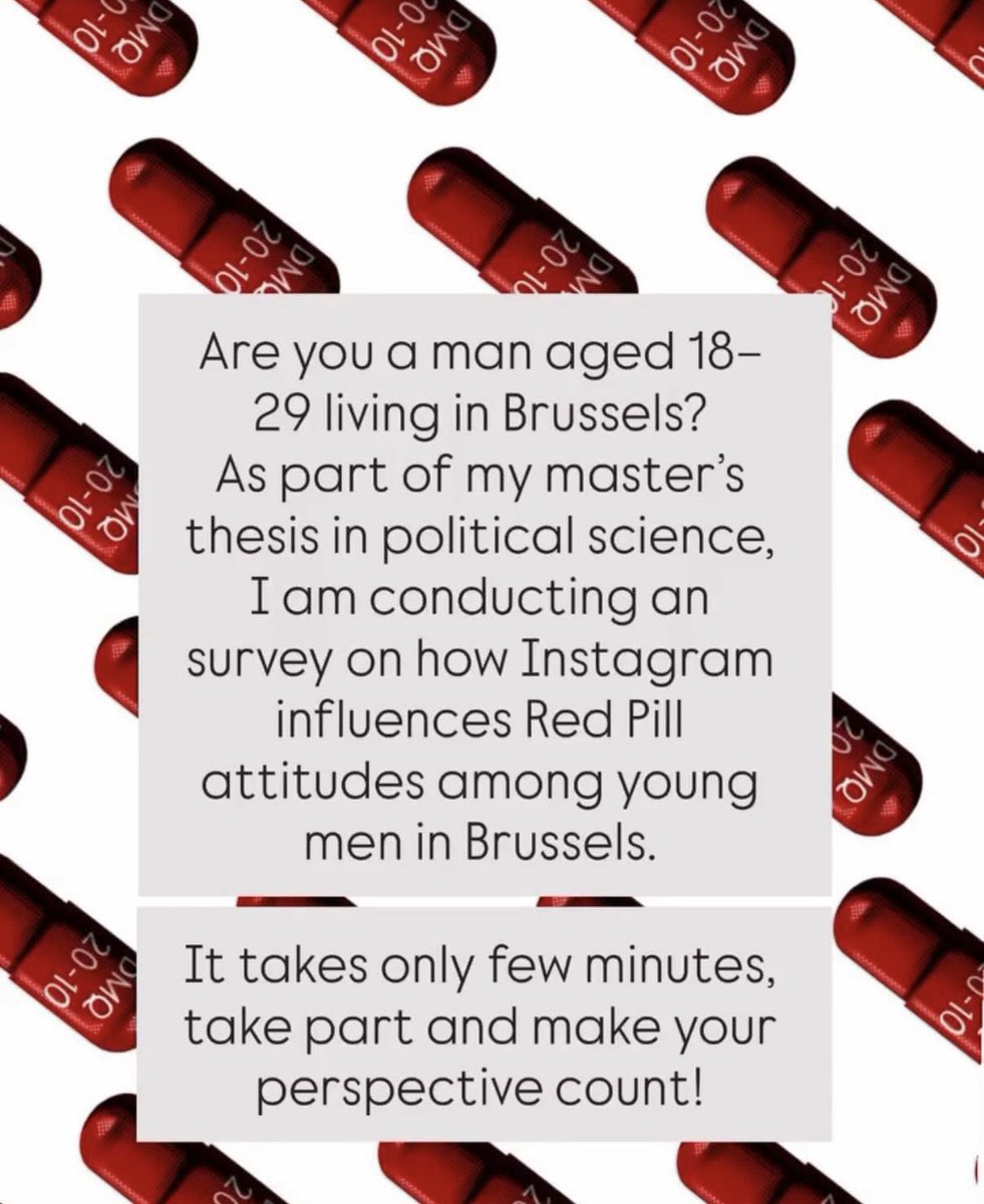 PerwerAlan's tweet photo. Si tu es un homme entre 18-29 ans vivant à Bruxelles, complète stp cette enquête sur la Red pill pour la these de ma cousine 

(J’vous en supplie faites et si vous êtes pas de bxl rt quand même svp)

https://t.co/YibzhkNTaQ https://t.co/RYMX285BFd