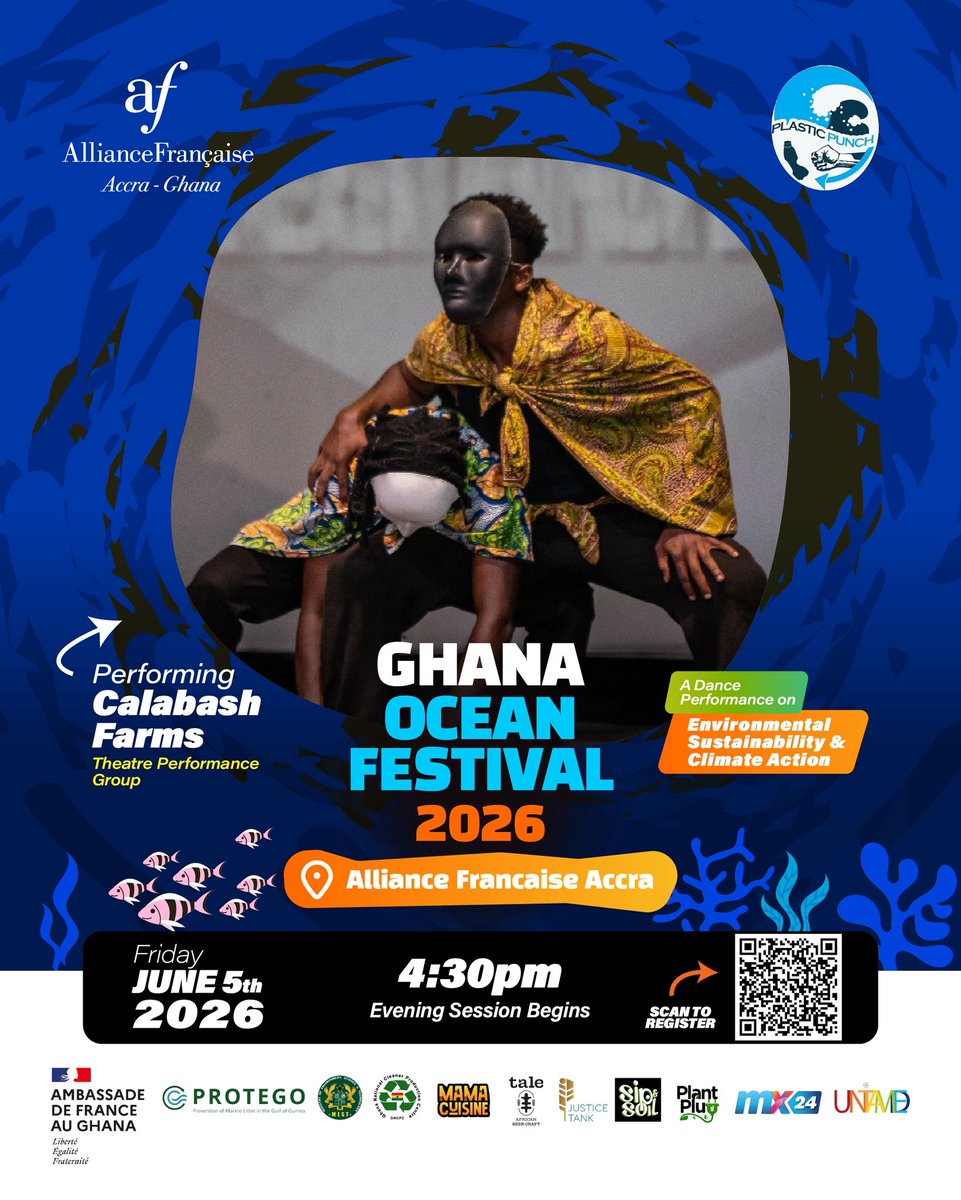 AF_Accra's tweet photo. 🎭✨ Art Meets Activism on Stage! ✨🎭

Get ready for a performance that moves the body and the mind. We are thrilled to welcome Calabash Farms to the Ghana Ocean Festival 2026!

As a dynamic Devised Theatre Performance Group, Calabash Farms doesn't just perform—they campaign. https://t.co/uudMax5OEN