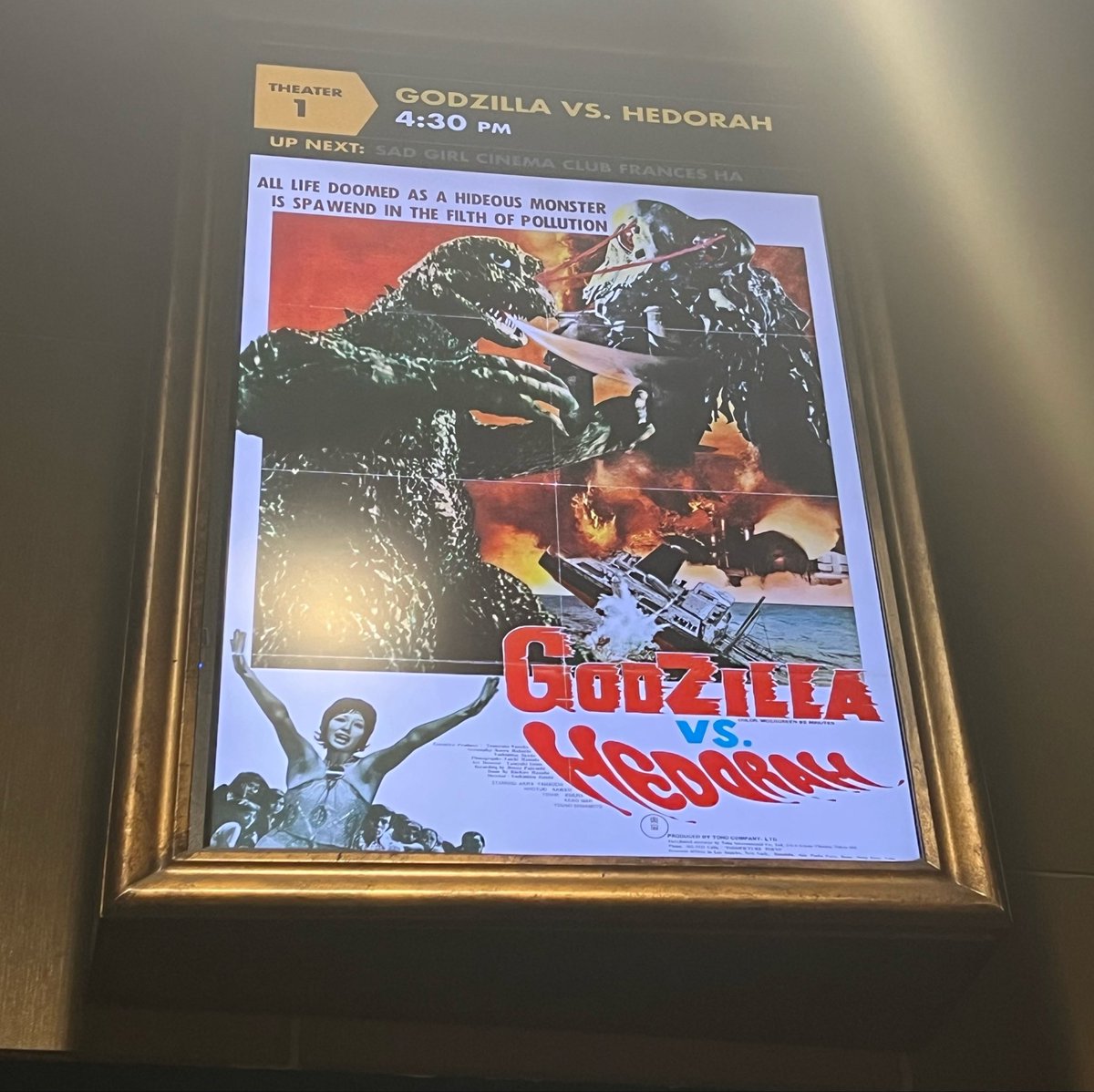 fromAMMO's tweet photo. I will now see the film GODZILLA VS. HEDORAH at Alamo Drafthouse Downtown Brooklyn. https://t.co/tfD7Mn2Uuz