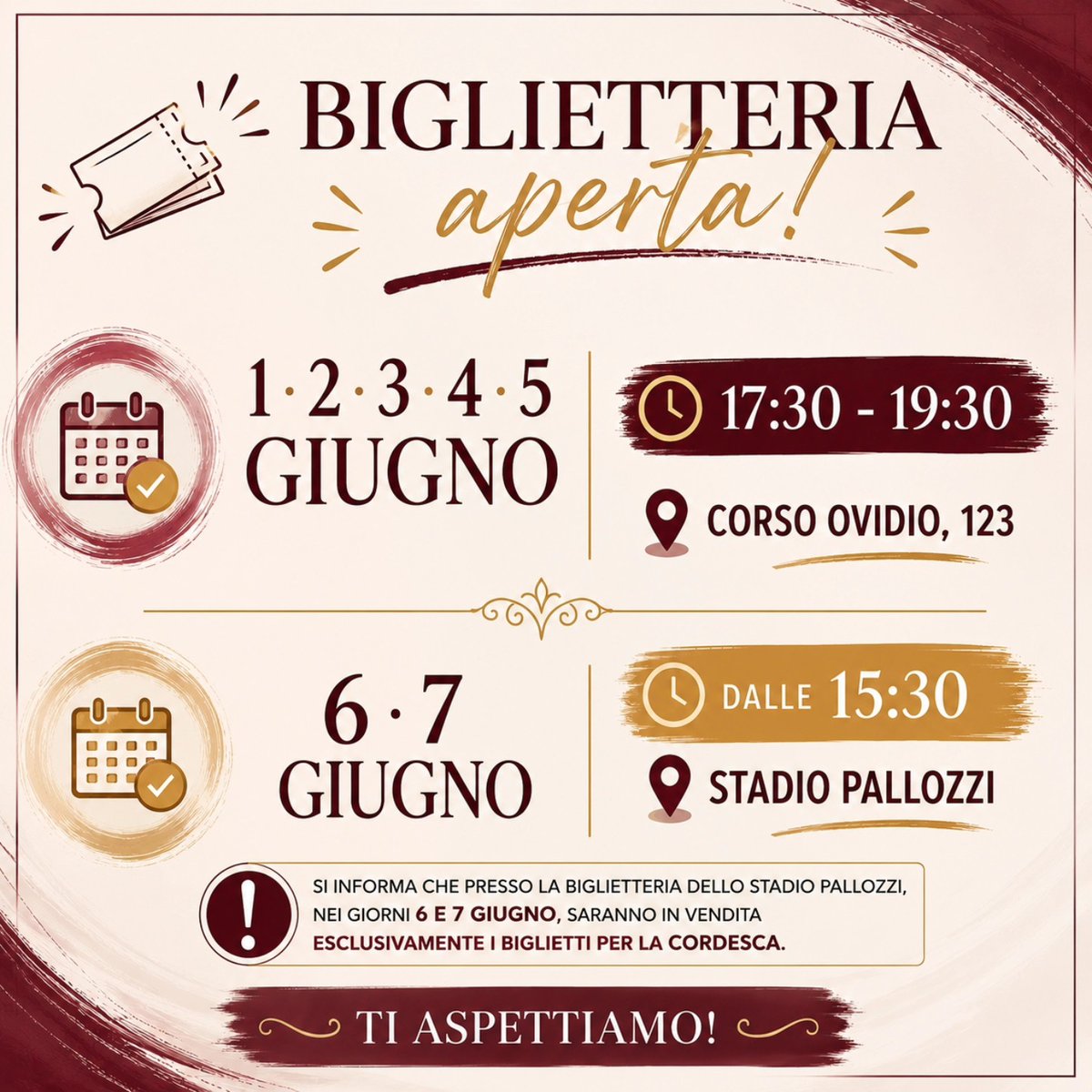 Blocknotes6's tweet photo. .
Giostra Cavalleresca di Sulmona.
La biglietteria ti aspetta!
Scegli il momento più comodo per acquistare i biglietti! 
📷 Ricordiamo che nei giorni 6 e 7 giugno, presso la biglietteria dello  Stadio Pallozzi, saranno disponibili esclusivamente i biglietti per la  Cordesca. https://t.co/ZNDGKVN28O