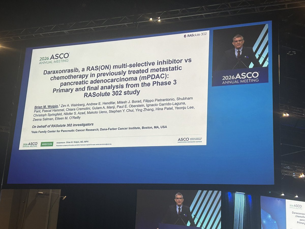 BalazsHalmosMD's tweet photo. Dar-axonrasib dared to go where all else failed!

Amazing moment to witness reaching this ultimate Holy Grail of oncology- through amazing chemical biology doubling overall survival for pts w advanced pancreatic cancer!

Personally so excited that through the generous RevMed EAP program our patients in the Bronx will have access to this transformational drug imminently!
@fernandbteich 
#ASCO26