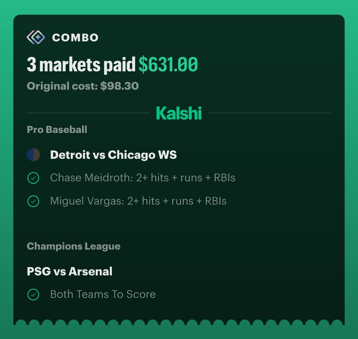 pytbets's tweet photo. I hit every bet this weekend @gayforgambling @KalshiSports https://t.co/DdDDtFDvAr