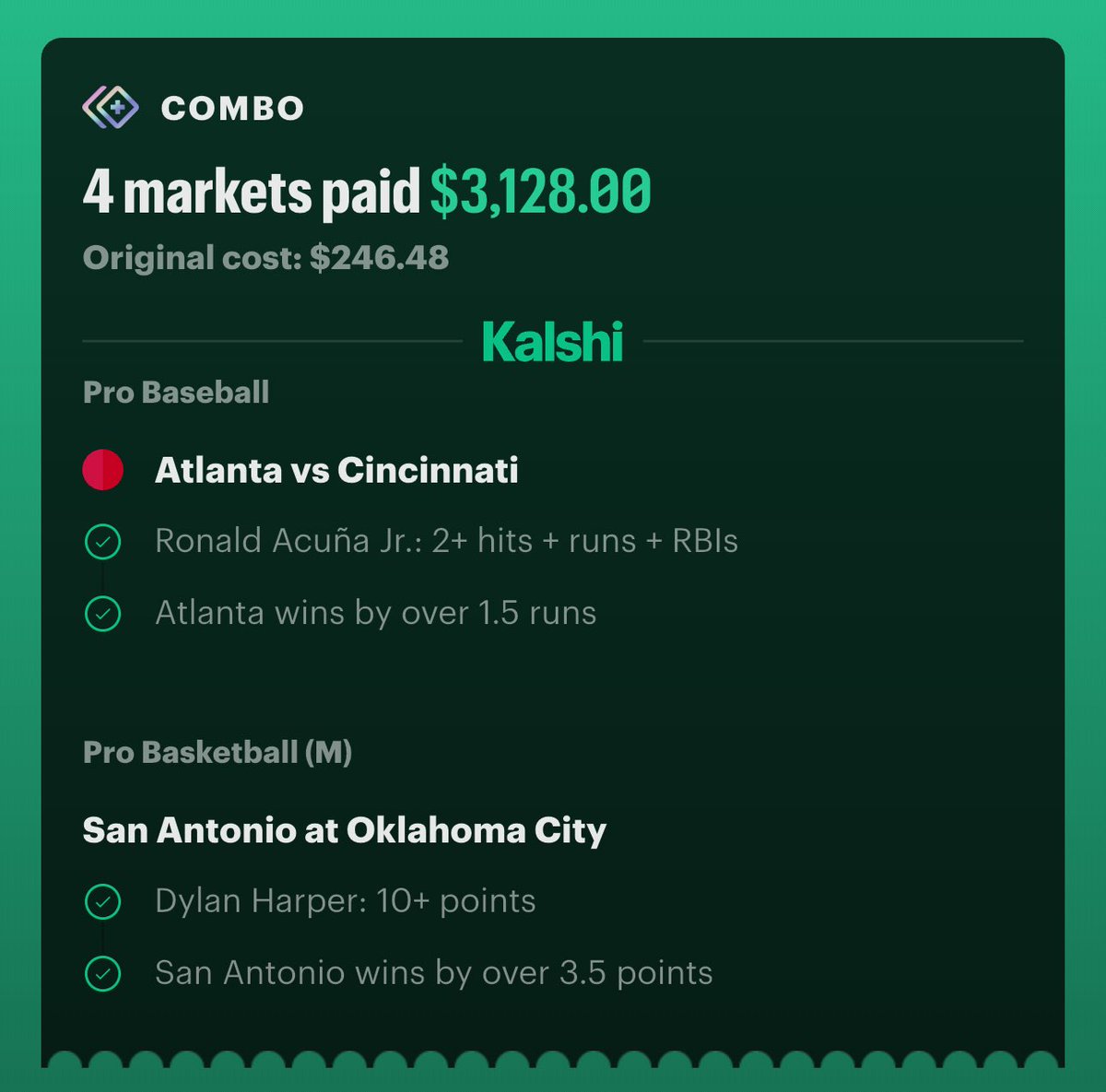 pytbets's tweet photo. I hit every bet this weekend @gayforgambling @KalshiSports https://t.co/DdDDtFDvAr