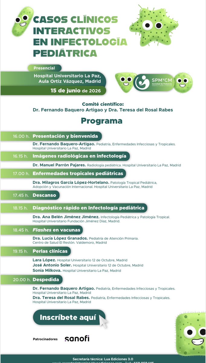 seipweb's tweet photo. ¿Te atreves a resolver los casos más desafiantes en Infectología Pediátrica? 🦠
Una tarde de aprendizaje interactivo y discusión clínica.
📍 Hospital Universitario La Paz, Madrid
📅 15 junio 2026. Solo Presencial 
¡No te quedes sin tu plaza!
👉https://t.co/YCO5MMt76F https://t.co/W9FjjQ39KX