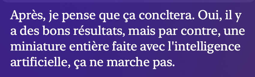 VladFuneste's tweet photo. @alfaca Vous savez que c'est crédité les vidéos ? Et vu le travail de @QuentinBrre , et oui, il utilise un peu d'IA (il l'a reconnu lui-même dans un podcast
https://t.co/KOZqPqJQrK ).
Mais du moment que ces avouer et valide par le vidéaste ou est le problème? https://t.co/bZzuvieyA6