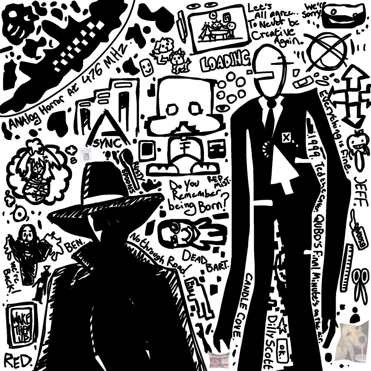 DillyChannel's tweet photo. i don’t draw much but i was bored so here, take a internet horror inspired doodle page. https://t.co/ucabYG0vuJ