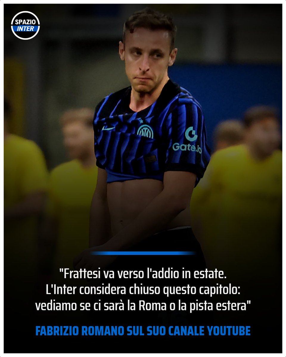 SpazioInter's tweet photo. Secondo quanto dichiarato da Fabrizio Romano sul suo canale YouTube, l’Inter considererebbe ormai chiuso il capitolo legato al centrocampista italiano ❌

Per il futuro restano vive sia la pista Roma che le possibili soluzioni dall’estero 👀

#Inter #Frattesi #SpazioInter https://t.co/d3hnBkpAEj