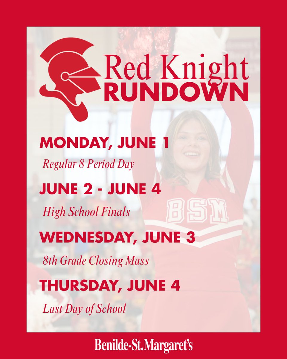 bsmredknights's tweet photo. Have an amazing last week of school, Red Knights! ❤️ 🤍 https://t.co/uLCkCgB58J