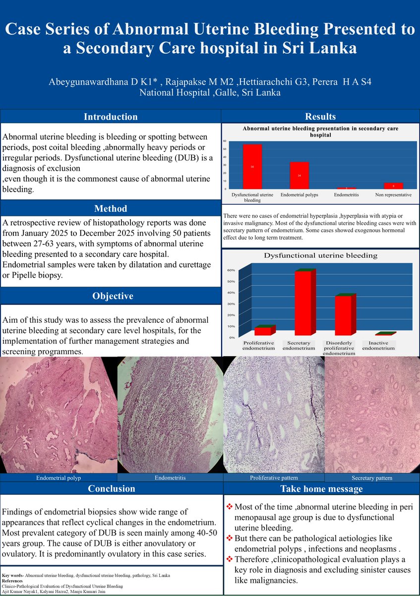 BAGPGynPath's tweet photo. #HilaryBuckleyAward Case Series of Abnormal Uterine Bleeding Presented to a Secondary Care hospital in Sri Lanka #BAGP2026 https://t.co/Vpdks83lXI