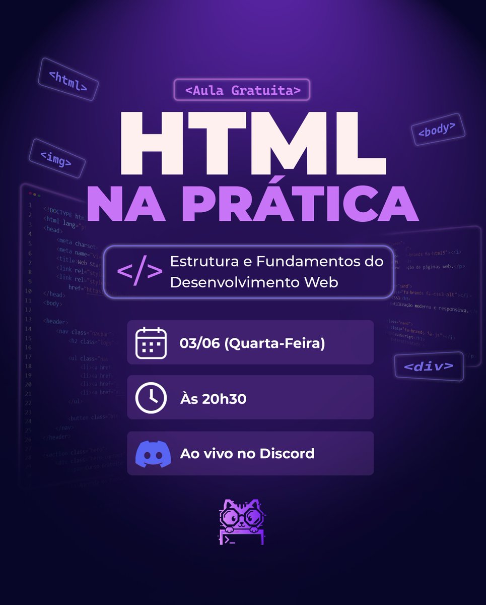 devsjuninhos's tweet photo. bora falar de desenvolvimento web? 💻🌐

na próxima aula da Juninhos, a @letixzbrotincrf vai apresentar os fundamentos do HTML: estrutura de páginas, tags, atributos e imagens 🚀

📅 03/06/26
⏰ 20h30
📍 Discord 
vem aprender com a gente! ✨ https://t.co/k3tzrSDlYm