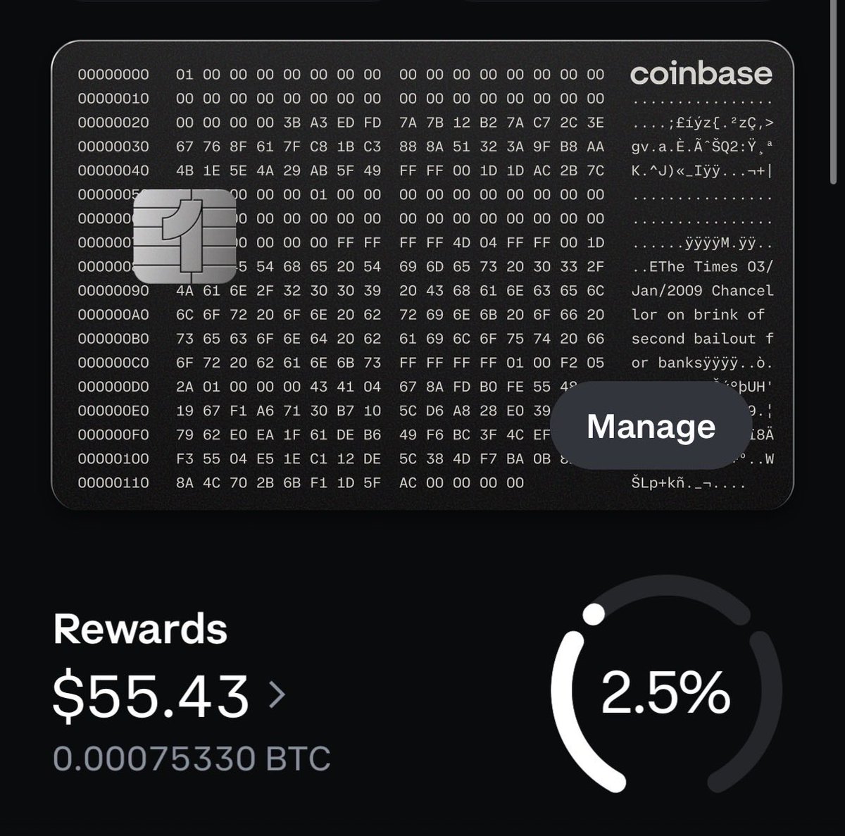 TheAlphaBuster's tweet photo. Hey @coinbase been using the Coinbase one card since October. Been my daily spender since then! Nothing to crazy but it adds up. https://t.co/lOifPLYlqZ