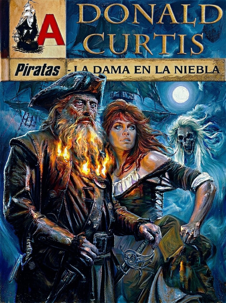 ComicSwipe's tweet photo. Taking a break from hunting swipes to craft one myself. This 2001 novel needs pirates, a ghost, and real pulp bite—and Llamas’s cover doesn’t go there. So I’m pulling from Ian McShane in Pirates 4 and Geena Davis in Cutthroat Island. Call me a cheat. The sea forgives worse. #Pulp https://t.co/rtee9UVyKG