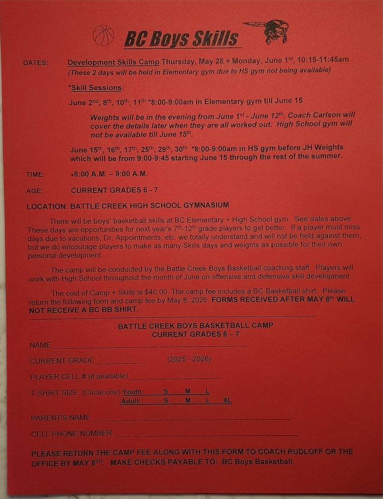 BCBraves's tweet photo. Any 7th/8th boy that missed sign up for Skills is more than welcome to come.  Note June 1st moving to June 2nd. So no skills on 2nd due to camp move.  Cost can be $28 since T-shirt deadline has passed. Contact Coach Rudloff (402-920-1883) with any questions. Thanks! https://t.co/M4WUAA5alW