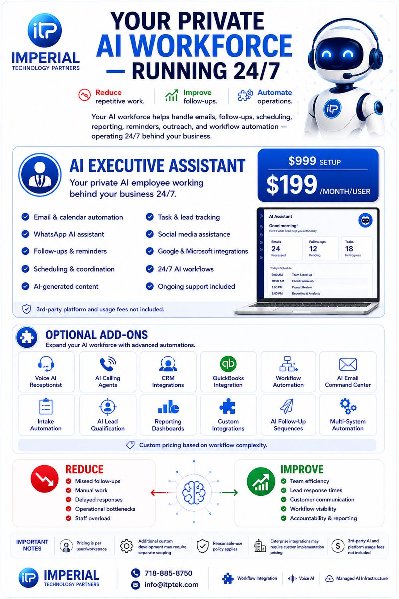 ITPtek's tweet photo. Your private AI Workforce, running 24/7 🦾

Learn more at https://t.co/dAss84Gg0z ➡️

#homecare #homecareagency #automation #ai #homecareservices https://t.co/af5e5o8xtG