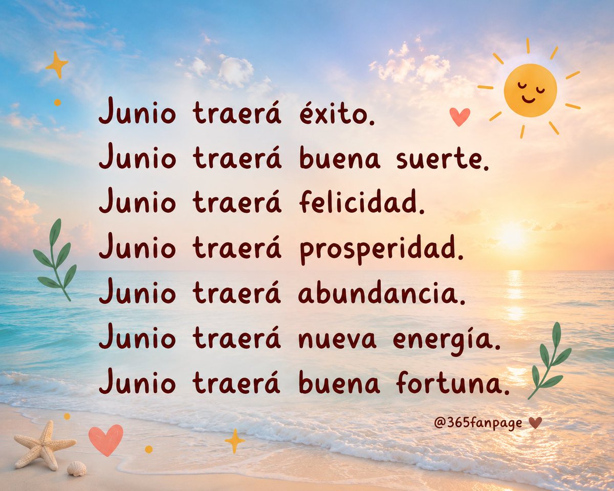 ramsesvidente7's tweet photo. Junio traerá éxito.
Junio traerá buena suerte.
Junio traerá felicidad.
Junio traerá prosperidad.
Junio traerá abundancia.
Junio traerá nueva energía.
Junio traerá buena fortuna.
🧿🪬 https://t.co/x59UagqQBt