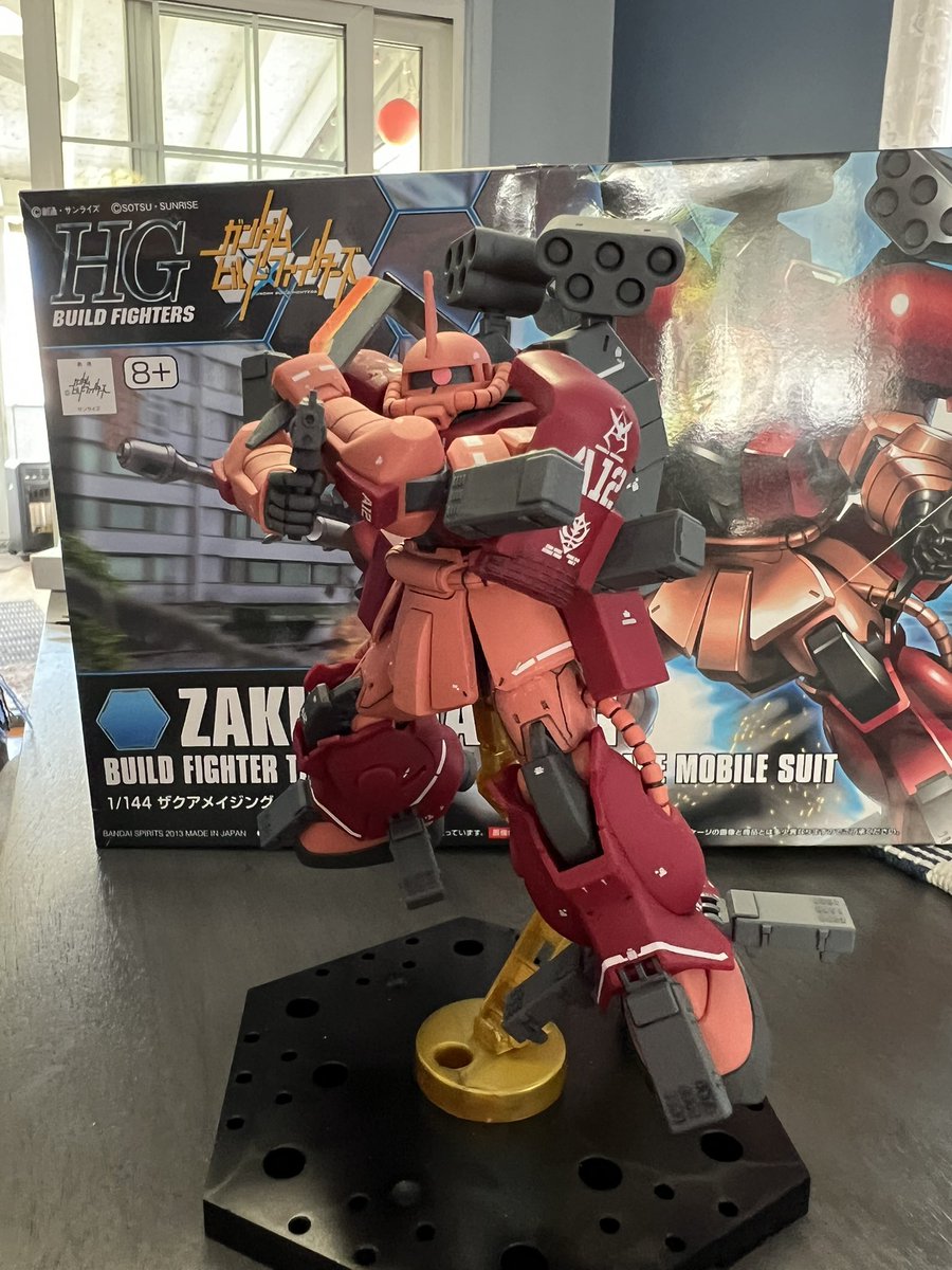 ZeroSyndicate's tweet photo. The Zaku Amazing from #Gundam Build Fighters 1/144. I used the RG Char Zaku II decals to compliment. I loved playing this unit in Gundam MBON! #Gunpla EXVS.2 when!? https://t.co/5gDGRQJeYh