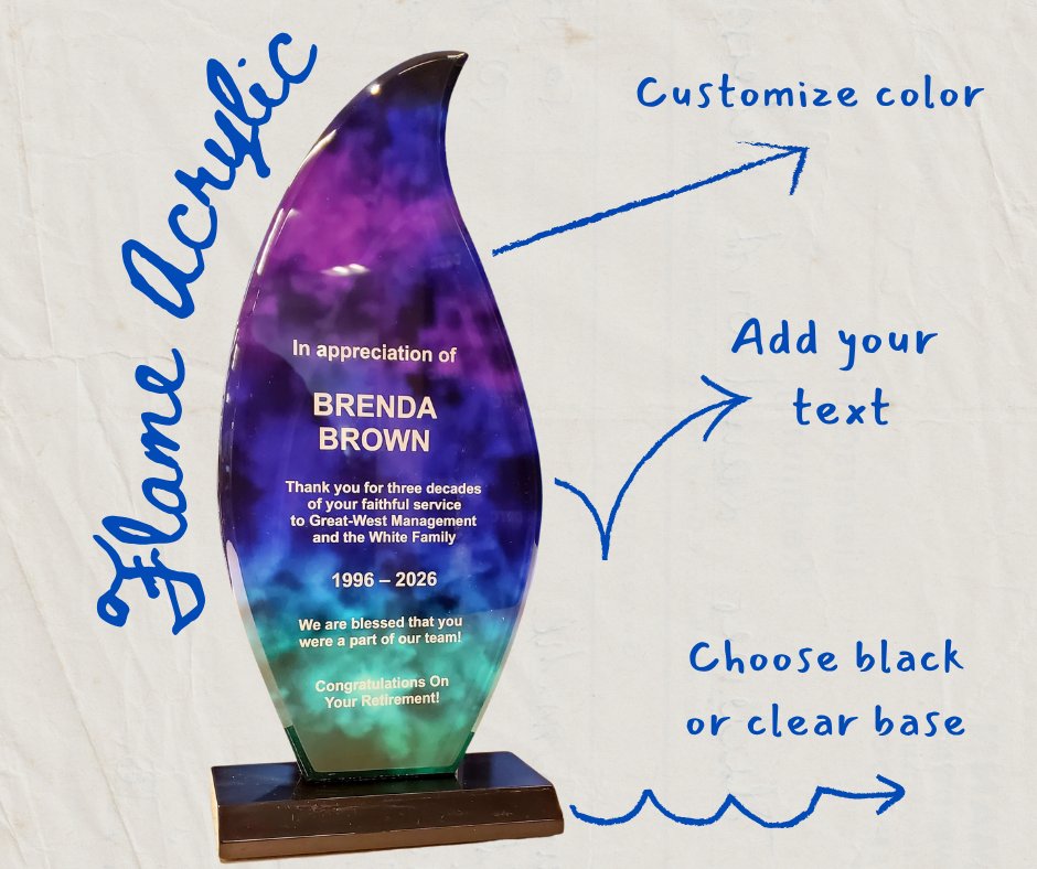 DRTCorg's tweet photo. A classic, sleek acrylic award🔥

See all acrylic options and customize your award at:
https://t.co/FhActPhEZl
#AbilityAtWork #CustomAwards https://t.co/UfStIFS54z