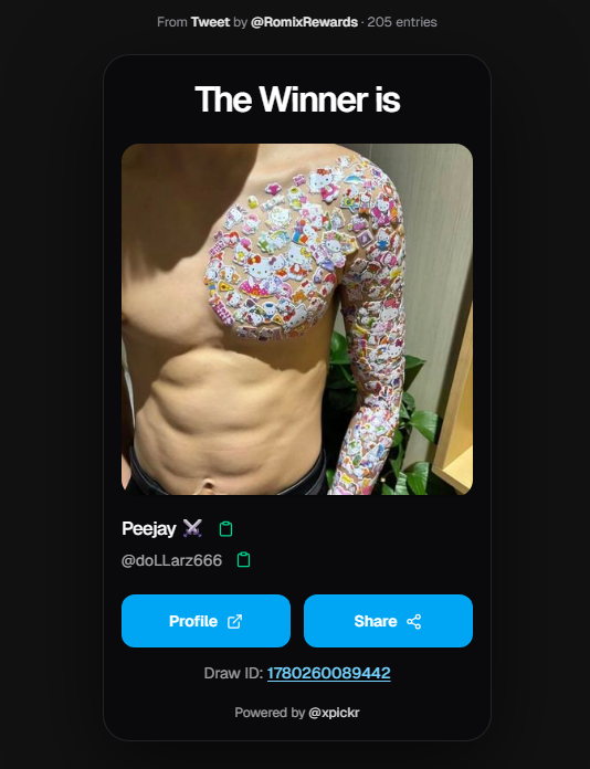 RomixRewards's tweet photo. DM WINNER @doLLarz666 https://t.co/YOn0pG5SfC