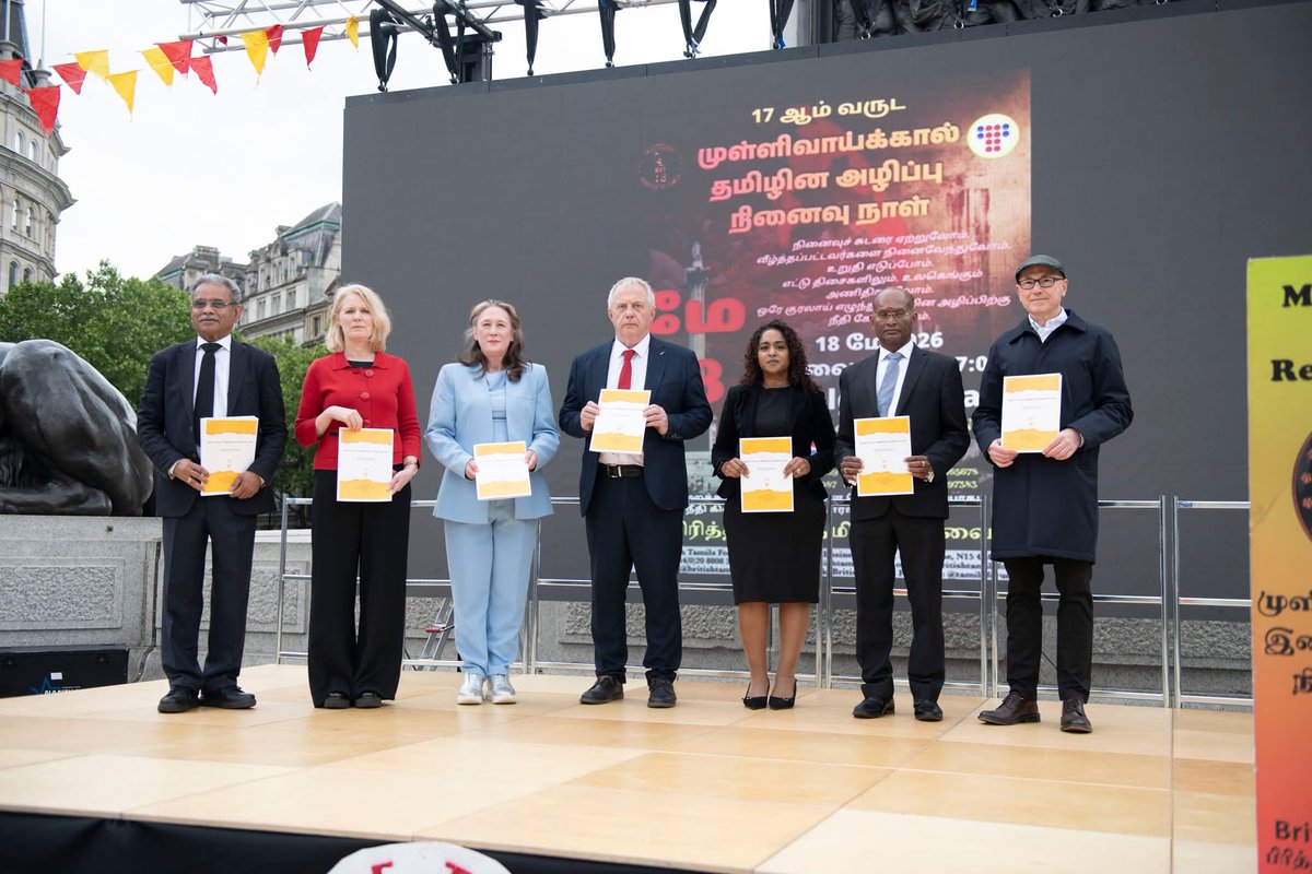 tamilsforum's tweet photo. A solemn and well attended commemorative event marking the 17th anniversary of #Mullivaikkal #Tamil #Genocide Remembrance Day was held at Trafalgar Square, #London on Monday, 18 May 2026.

Press Release 👇
https://t.co/cBiJIcVVBh

#Truth #Justice #Accountability #SriLanka #Eelam https://t.co/wtWuc4XFth