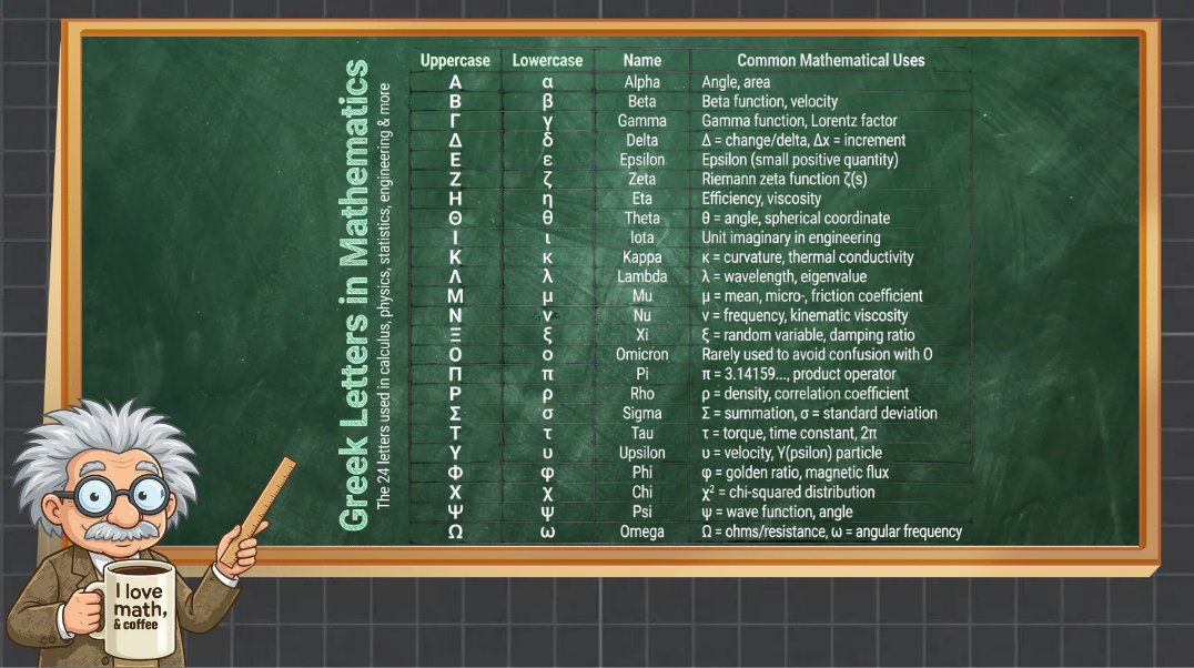 Mathjot The 24 greek letters used in calculus, physics, statistic, engineering ...