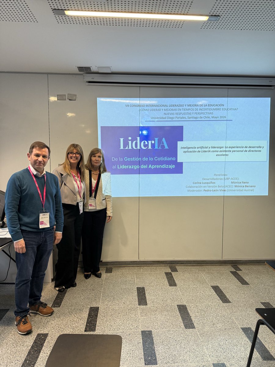 corinalusquinos's tweet photo. CILME 2026 - Santiago de Chile.
Junto a @moninano1972 presentamos a LiderIA, una herramienta de inteligencia artificial que acompaña a los directivos en la compleja labor de conducir una escuela, facilitando la transición de la gestión de lo cotidiano al liderazgo escolar. https://t.co/Y8zJa6UILA