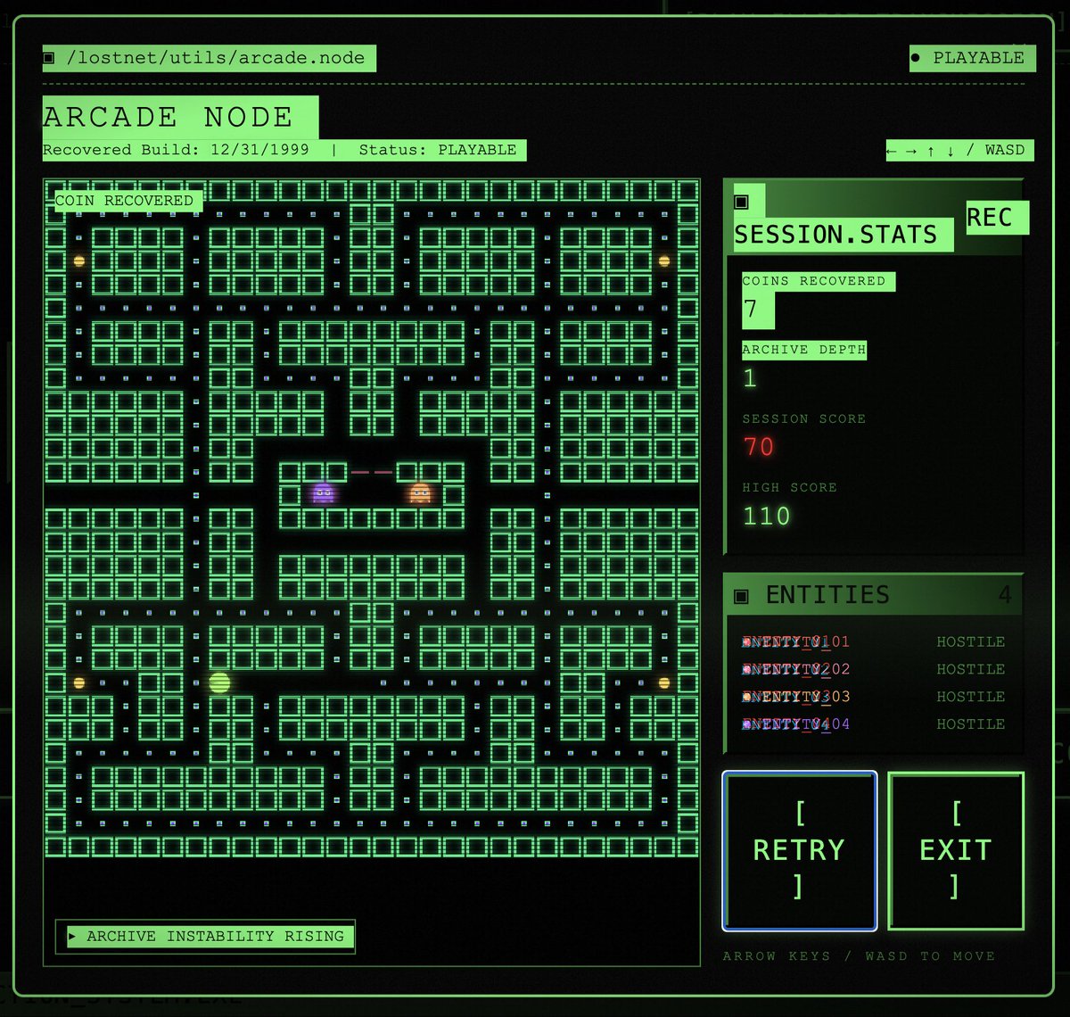 Memetoshiii's tweet photo. ARCADE NODE just added on the website, I just recovered this Pacman game from $LOSTNET signal message received last night. 📟

I coded from that info, and game is now playable on the web: https://t.co/lSaluxsp9b 🕹️ https://t.co/zz5kE9Jc7A