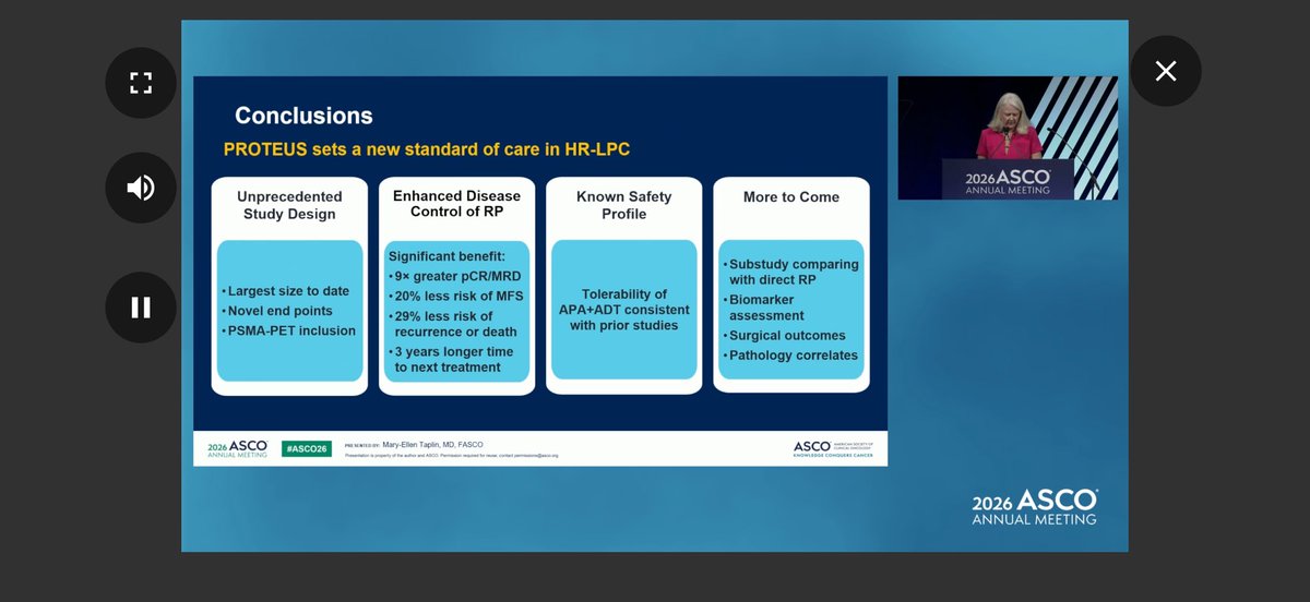 zapatalaguadomd's tweet photo. #ASCO26 PROTEUS HrLPC Beyond the positive MFS results, one important advance is the incorporation of PSMA-PET will this translate into an overall survival benefit? We eagerly await the OS results. For now a potential SOC @SCUColombia @achoHematoYOnco @OncoAlert @oncodaily @ASCO https://t.co/3O8mTLuERg